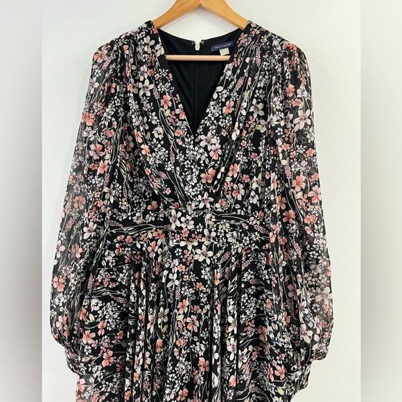 Tommy Hilfiger Floral Long Sleeve V-Neck Faux Wrap Chiffon Dress 14 - Picture 3 of 11